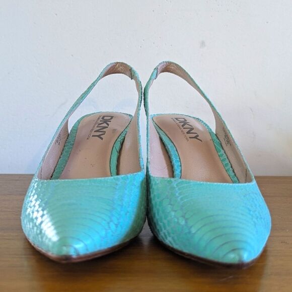 DKNY Coastal Beach Mermaid Tropical Chic Leather Snakeskin Textured Slingbacks 6 - Picture 3 of 10